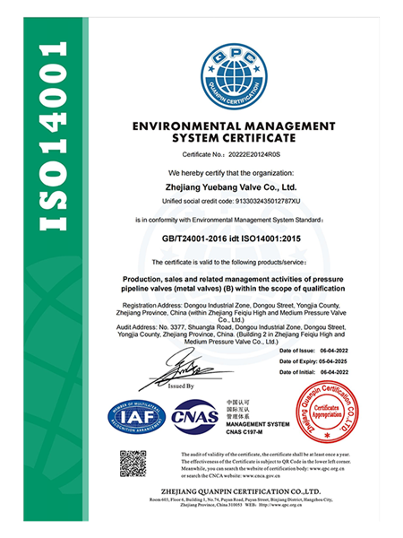 ISO Environmental Management System certificate